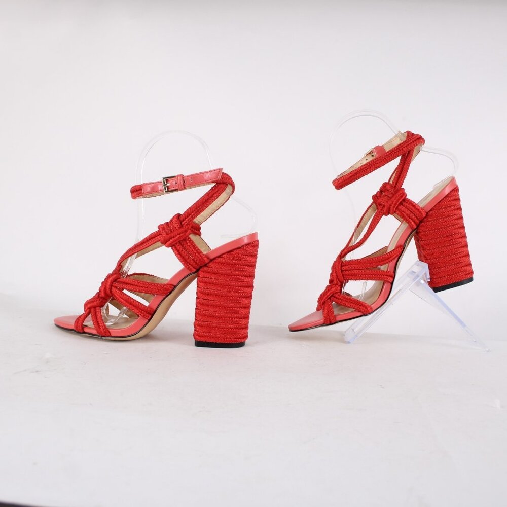 Cabi Heels Tip Toe Sz 7 M Hibiscus Red Knotted Rope Detail Polyester 4" Heels - Picture 9 of 15